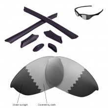 Walleva Transition Polarized Lenses + Black Rubber Kit(Earsocks+Nosepads) For Oakley Half Jacket Sunglasses